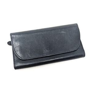 Vintage Rolfs Womens Wallet Bifold Black Leather Checkbook Credit Card Foldover